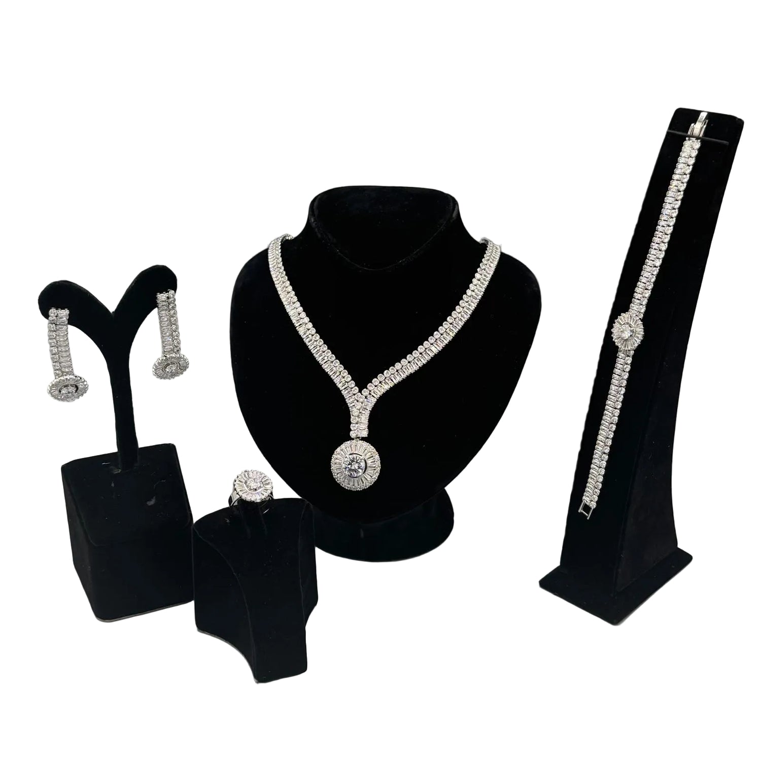 Zircon Necklace Set, Rhodium Plated
