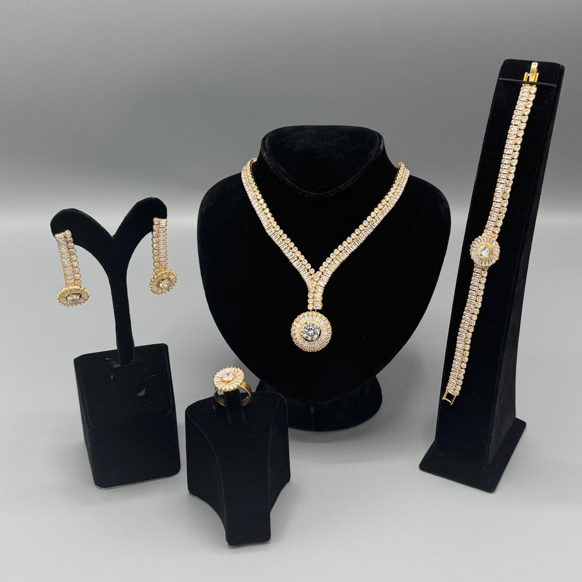 Necklace, earrings, ring, and bracelet set