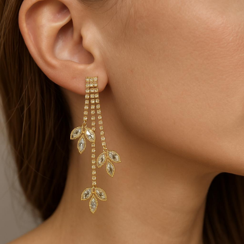 Luxurious dangling branch earrings, encrusted