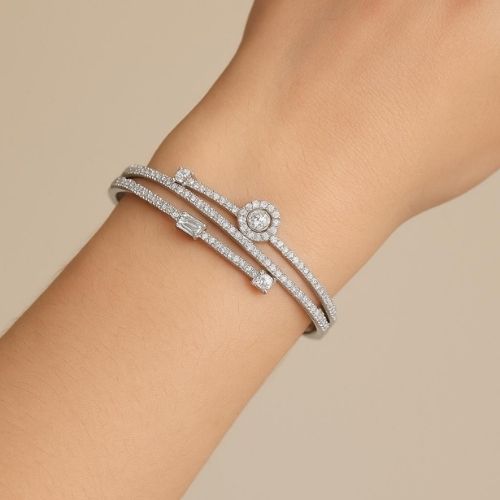 Luxurious Triple Bracelet - Triple Line Design with Varied Zircon Embellishments