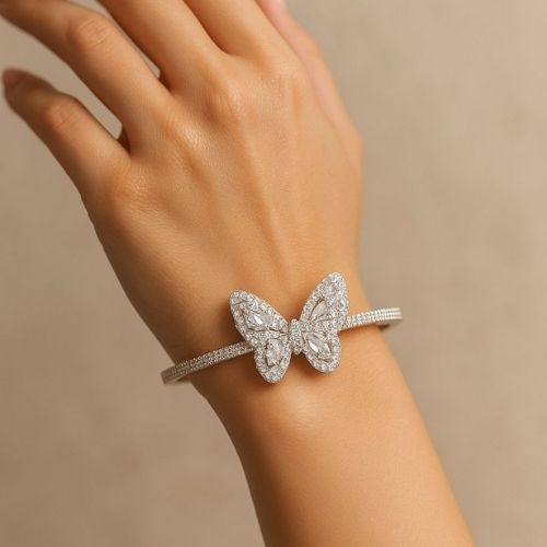 Luxury Women's Bracelet – Butterfly Design Fully Encrusted with Zircon Stones