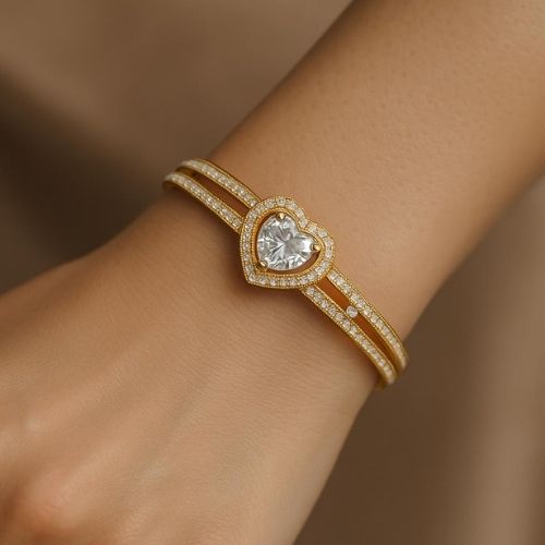 Luxury Women's Bracelet - Double Gold Heart Design with Crystal Embellishments