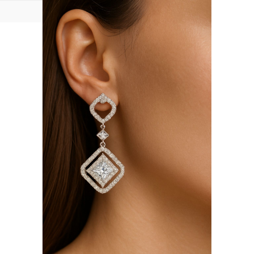 Luxury zircon-studded earrings with a distinctive geometric design
