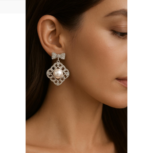 Luxury bow-design earring with elegant pearl embellishment