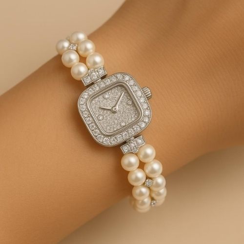 Women's Luxury Watch by MERIOTS - Square Design with a Pearl Touch