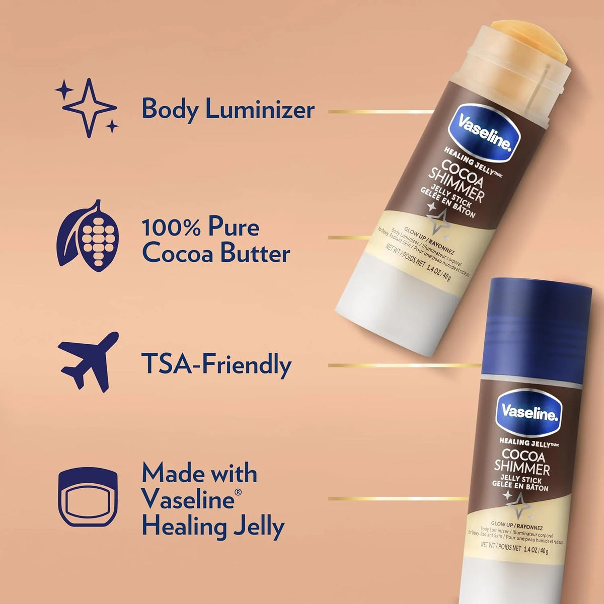 Vaseline Jelly Stick – Cocoa Butter with Shimmer