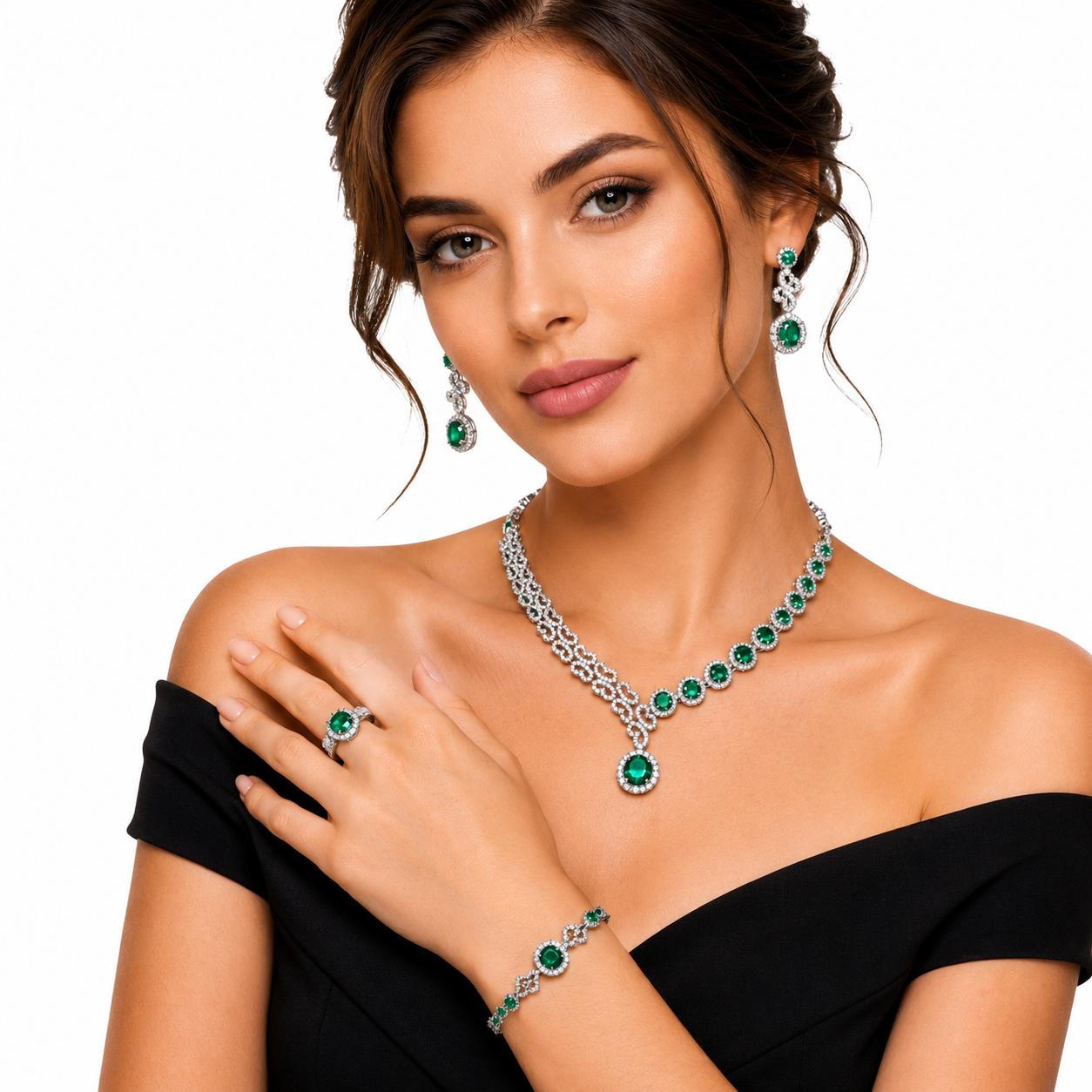 طقم اكسسوارات كرستال لون أخضر 4 قطع