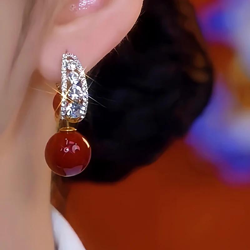 14K Gold Plated Earrings - Elegant Studded Red Stone Design