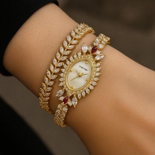 Merlots Luxury Watch - Oval Design Adorned with Zircon Stones and a Sapphire Touch