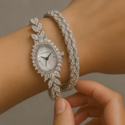 Silver Watch - An Elegant Feminine Design Studded with Zircon