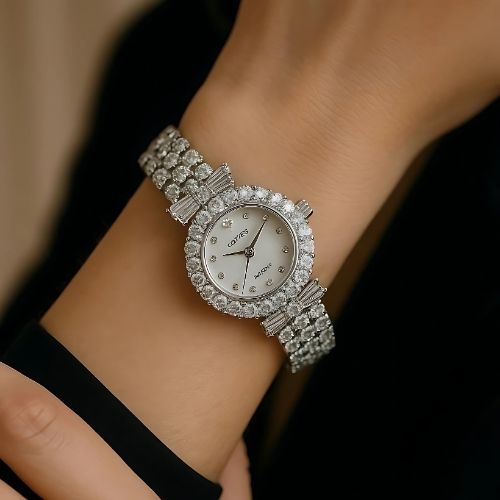 Luxury Ladies Watch - Silver Dial with Embellished Bracelet and Luxurious Details