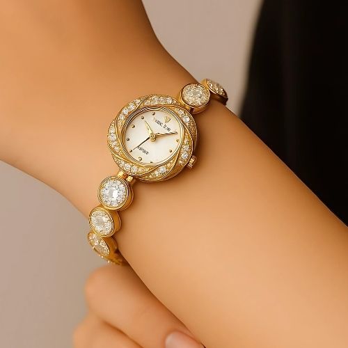 Luxury women's watch - Gold design adorned with artificial diamonds