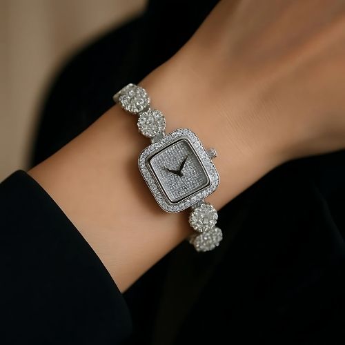 Luxury Women's Watch - Fully Crystal-Embellished Square Design
