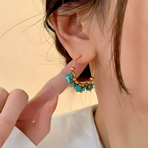14k Gold-Plated Hoop Earrings with Stones