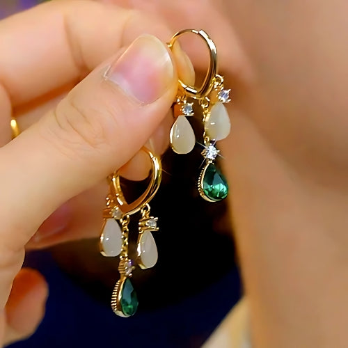 14k Gold Plated Opal Dangle Earrings