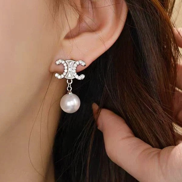 Luxury Celine earrings 14K gold plated with a dangling pearl