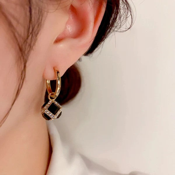 Elegant 14K gold plated square earrings with diamonds