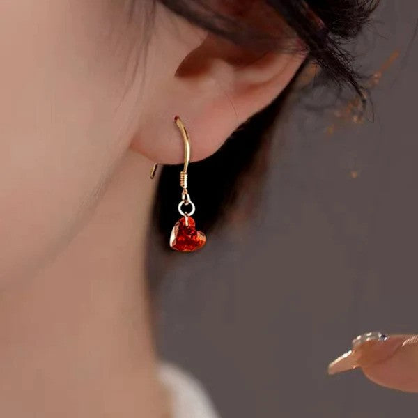 14k Gold Plated Red Heart Shaped Earrings
